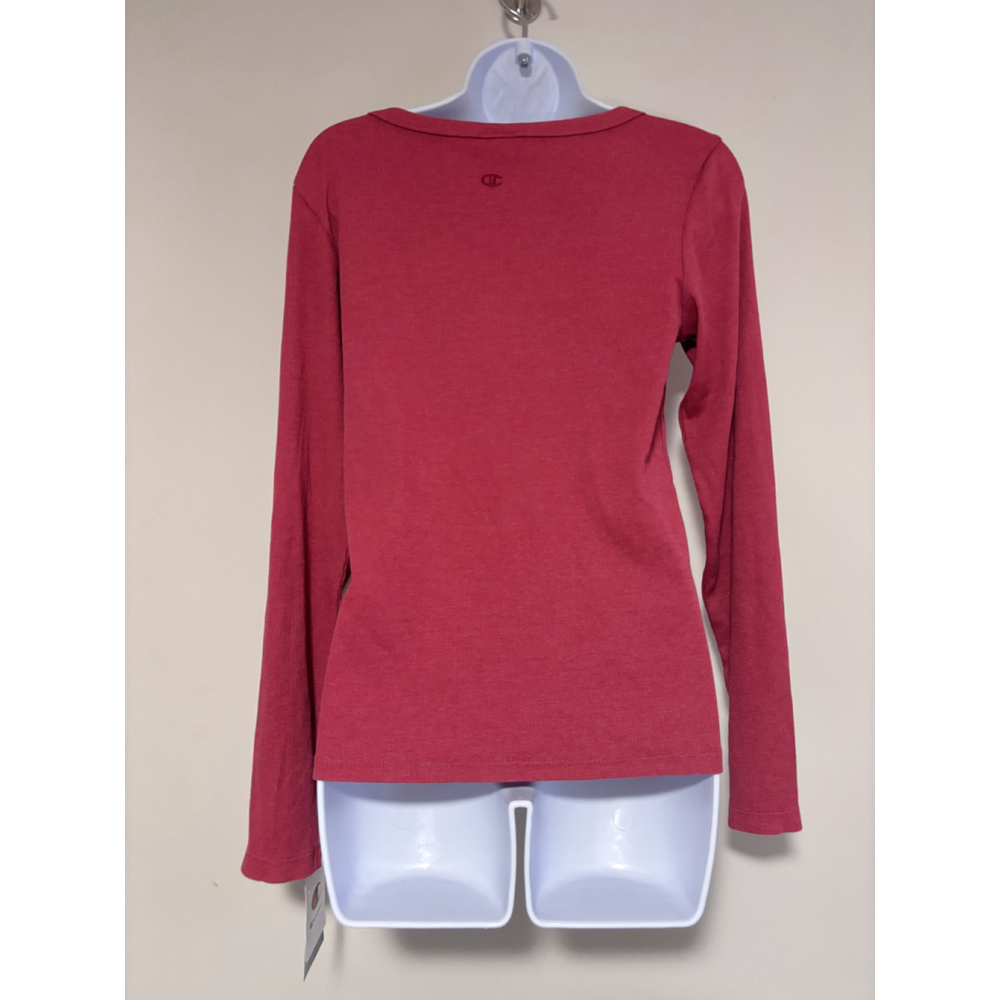 Champion Size Large Red Ribbed Scoop Neck Long Sleeve Tee Top NWT - Picture 5 of 6
